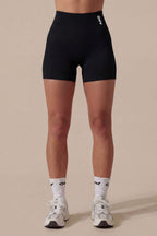 Ribbed High-Waisted Shorts Zwart